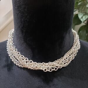 Women's Solid Multilayer Silver Link Chain Stylish Necklace